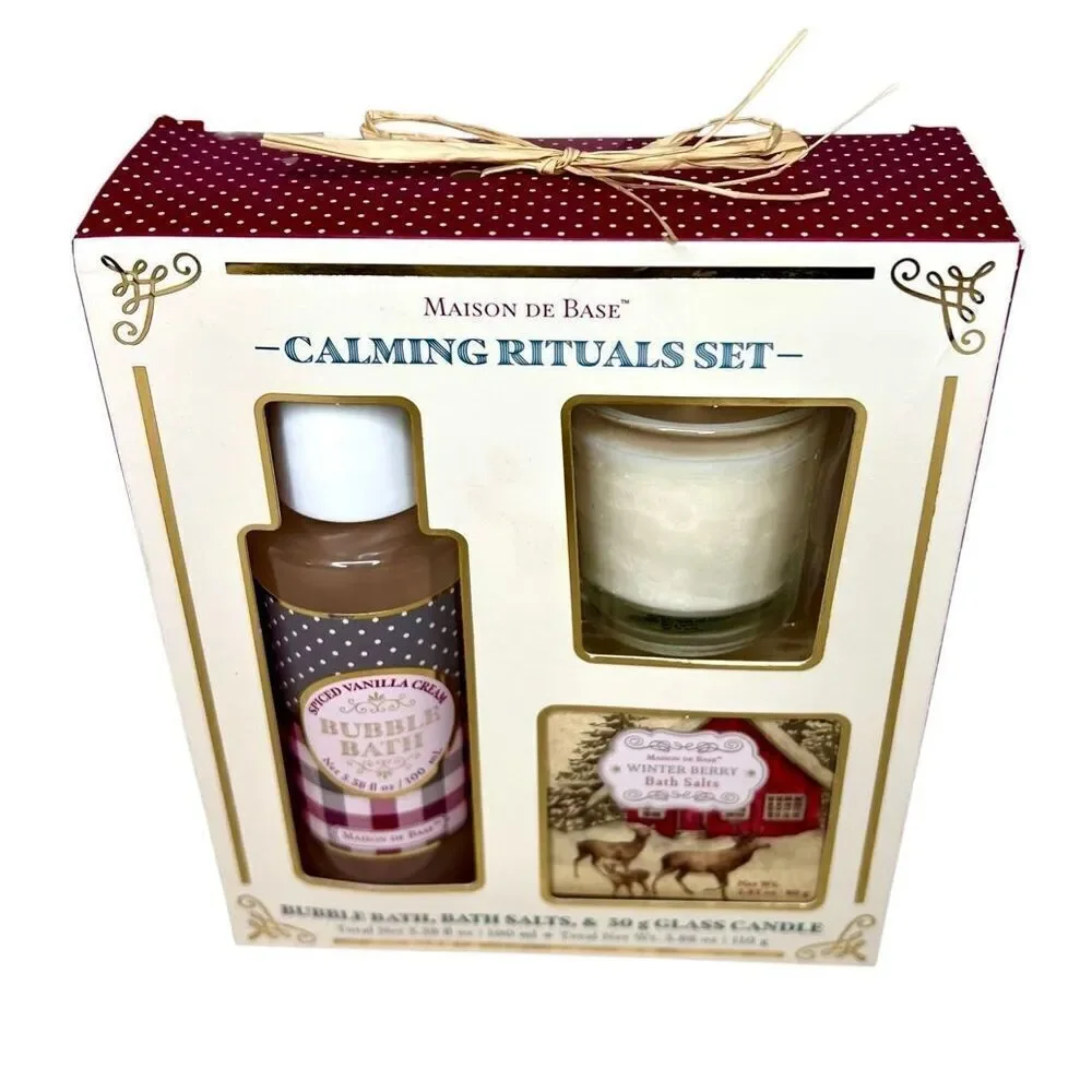Maison de Base Calming Rituals Bath Set, Bubble Bath, Bath Salts and Candle New